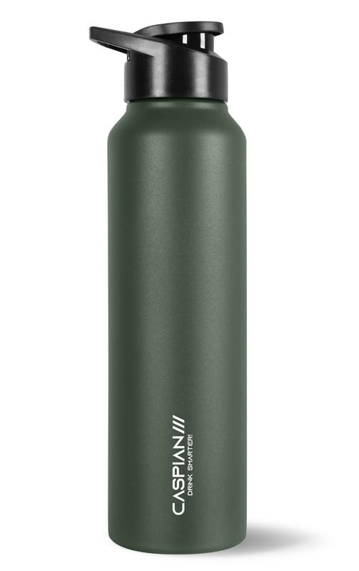 CASPIAN /// HIke ISI Certified Stainless Steel Water Bottle 1 ltr.(Military Green, 1 Litre) | Leak Proof Sipper for Fridge Home Office Travel School Kids Boys Girls Adults Sports Gym Yoga|BPA Free - Image 1