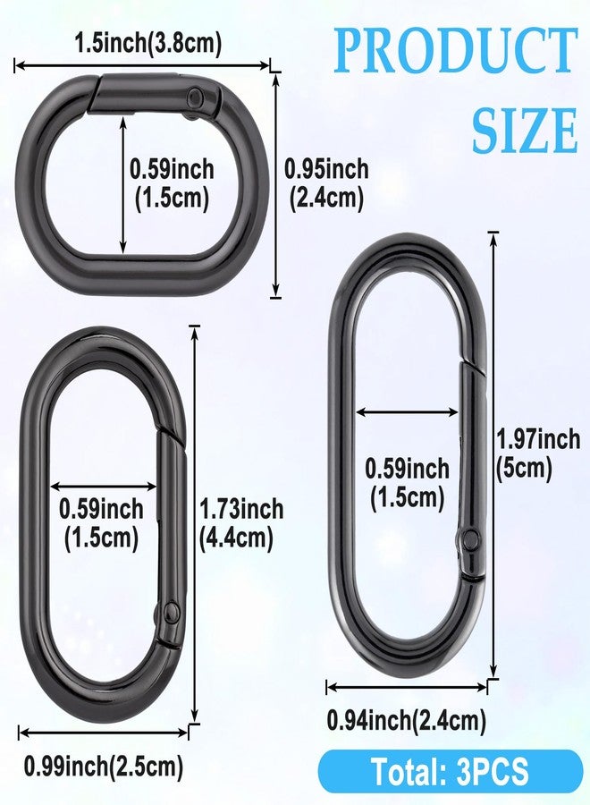STSTR 3 PCS Oval Spring Ring Clips, Black Metal Keyring Purse Clip, Heavy Duty Opening O Ring Carabiner for Keychains, Buckle Clasp for Backpacks, Purse, Keys, Bag Strap (1.97"/1.73"/1.5") - Image 2