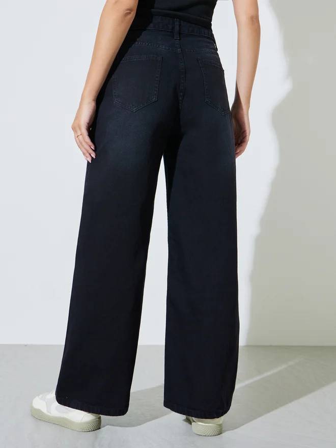 Styli black Styli Black High Rise Faded Wide Leg Jeans for Women | Best Price UAE