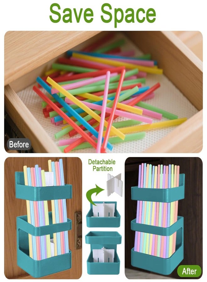 Frayot Straw Holder for Cabinet Door, Adjustable 2-Part Organizer with Dividers and Adhesive Tape, Straw Storage for Kitchen Cupboard (3Pack-Mix) - Image 4