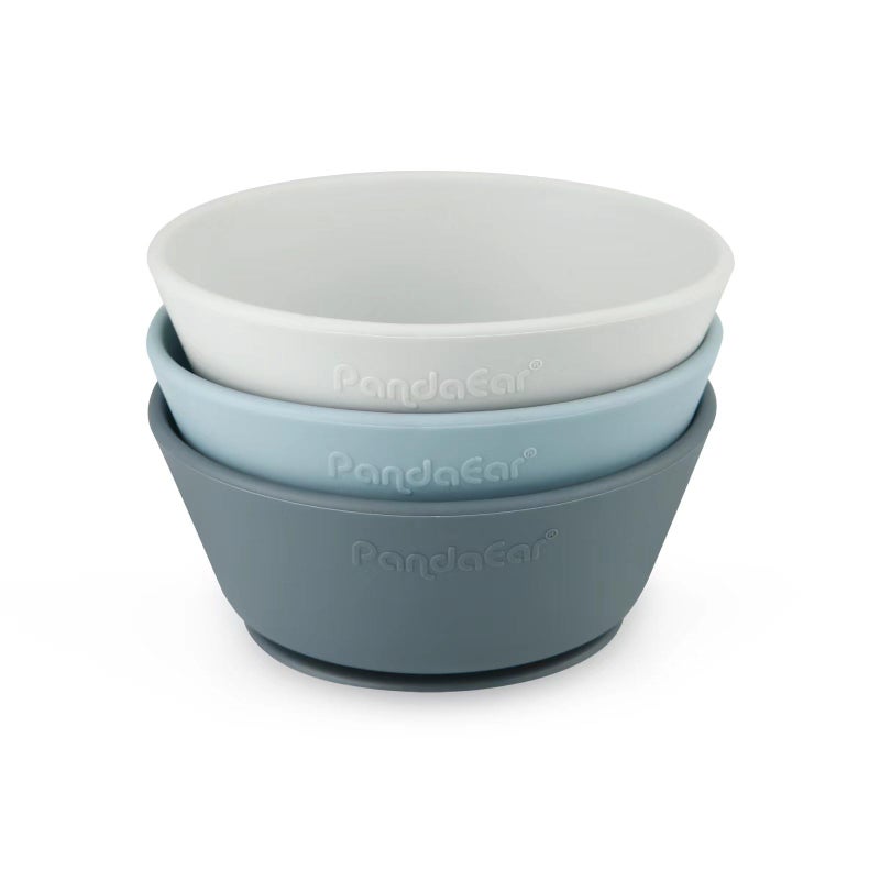 PandaEar 3 Pack Baby Suction Bowls|Silicone Food Bowls First Stage Feeding for Baby Toddler Infant Kids| Food Grade Soft Safe BPA-Free Silicone Toddler Bowls -Blue/Gray - Image 3
