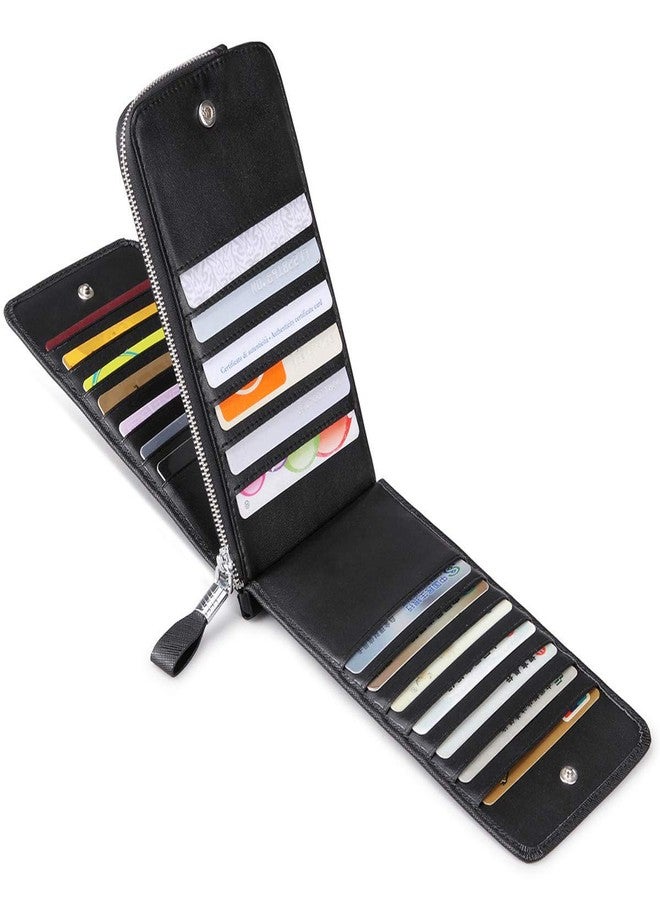 JEEBURYEE Women's Genuine Leather Credit Card Holder RFID Long Zipper Purse Wallet - Image 2