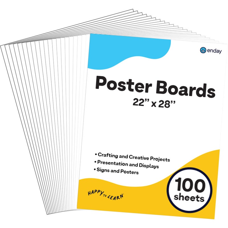 Enday White Poster Board 22x28 Poster Paper, Value Poster Boards Pack of 100 Sheets Posterboard, Large Poster Board Bulk for School Supplies Art Craft Project Presentation - Enday - Image 1