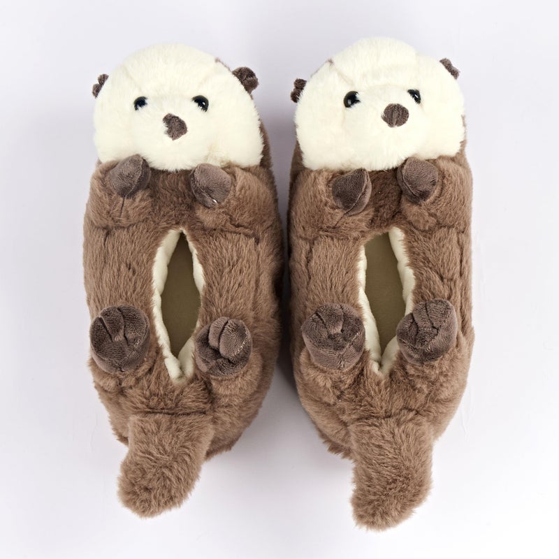 ooohyeah Otter Plush Slippers for Women, Funny Cozy Warm Slippers with Grippers, Abe the Otter, size 7-8 - Image 4