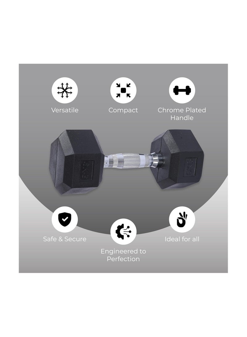 ENDLESS  Endless Pair of 6 kg (2 x 13 lbs) Hexagon Rubber Coated Dumbbell | Black | Material: Iron and Rubber | Perfect for Bodybuilding, Fitness, Weight Lifting and Training at Home or Gym - Image 2
