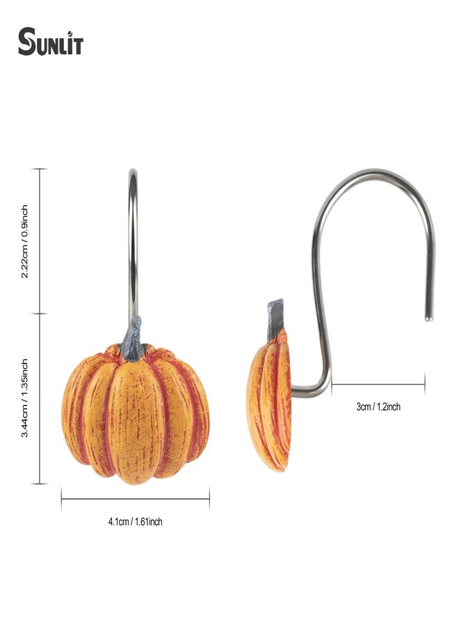 Sunlit Fall Pumpkin Decorative Shower Curtain Hooks, Autumn Harvest Festival Shower Curtain Rings, Resin, Orange Farmhouse Bathroom Curtain Hangers Decoration, Set of 12 - Image 3