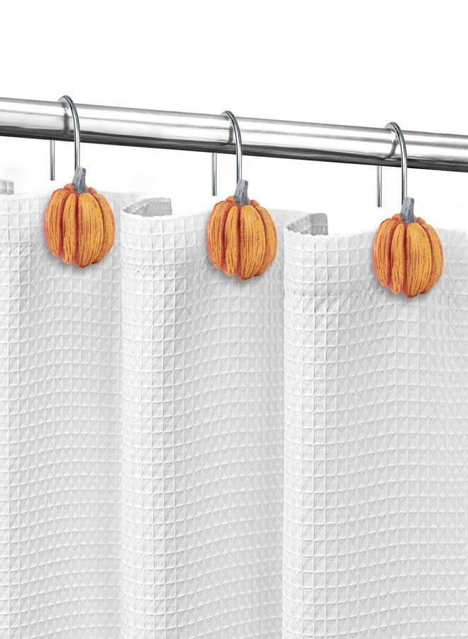 Sunlit Fall Pumpkin Decorative Shower Curtain Hooks, Autumn Harvest Festival Shower Curtain Rings, Resin, Orange Farmhouse Bathroom Curtain Hangers Decoration, Set of 12 - Image 5