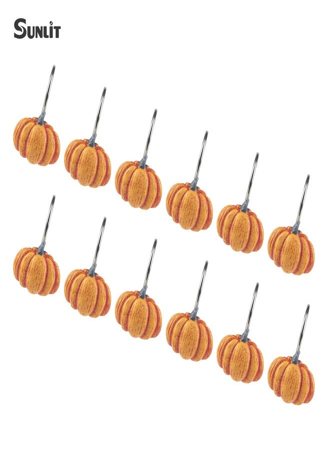 Sunlit Fall Pumpkin Decorative Shower Curtain Hooks, Autumn Harvest Festival Shower Curtain Rings, Resin, Orange Farmhouse Bathroom Curtain Hangers Decoration, Set of 12 - Image 4