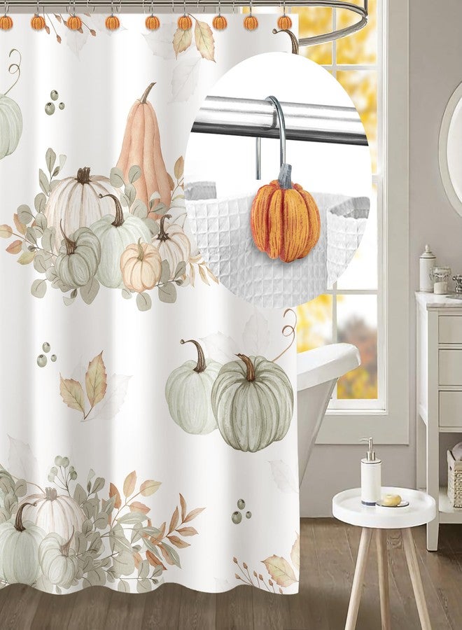 Sunlit Fall Pumpkin Decorative Shower Curtain Hooks, Autumn Harvest Festival Shower Curtain Rings, Resin, Orange Farmhouse Bathroom Curtain Hangers Decoration, Set of 12 - Image 2
