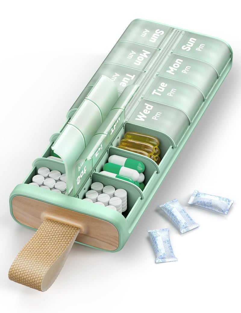 Ideerfit AM PM Pill Organizer 7 Day, 2 Times a Day Weekly Pill Box with Moisture-Proof Desiccant, Compact Easy-Open Medicine Case for Vitamins, Supplement - Image 1