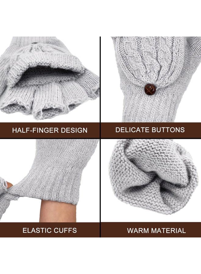 Beurlike Women's Winter Gloves Warm Wool Knitted Convertible Fingerless Mittens - Image 3