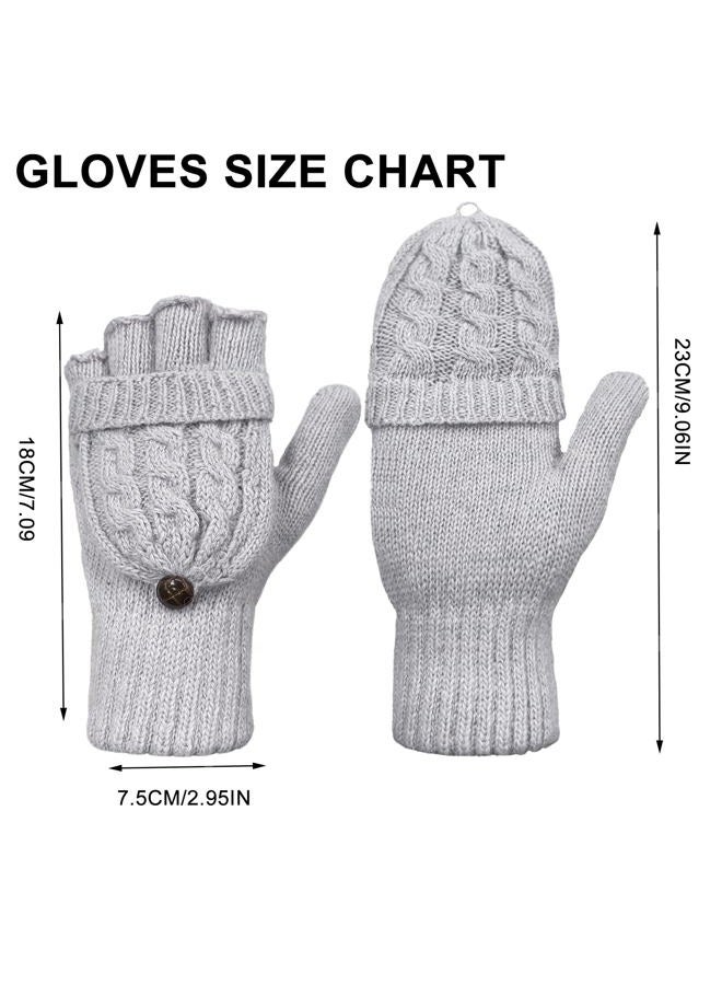 Beurlike Women's Winter Gloves Warm Wool Knitted Convertible Fingerless Mittens - Image 2