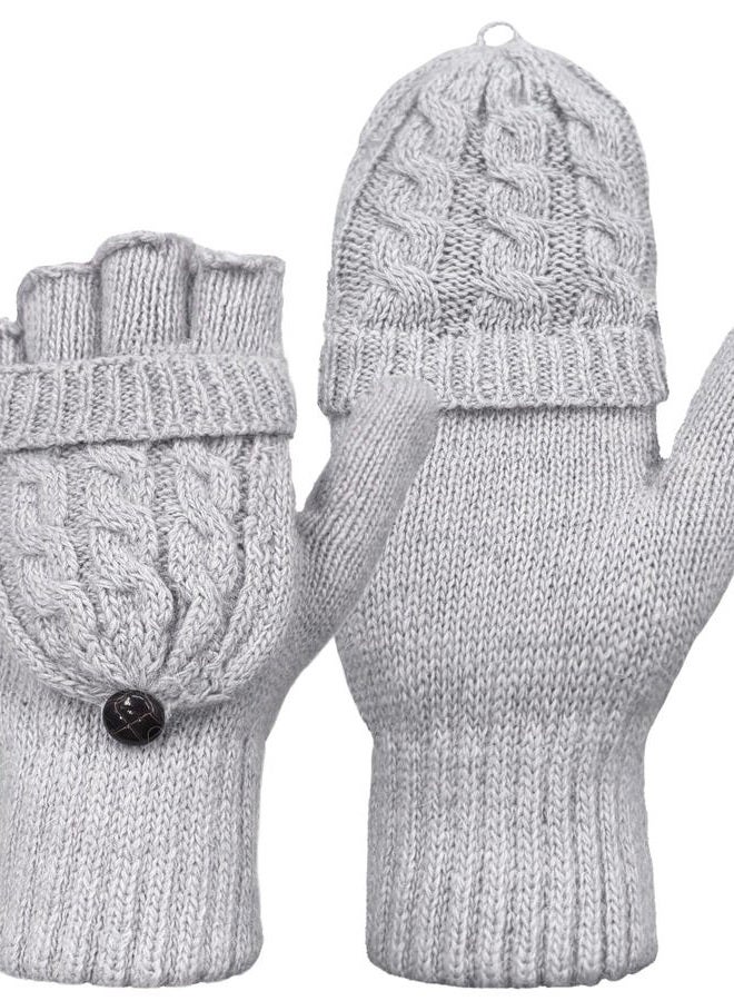 Beurlike Women's Winter Gloves Warm Wool Knitted Convertible Fingerless Mittens - Image 1