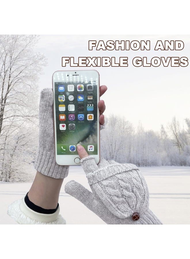 Beurlike Women's Winter Gloves Warm Wool Knitted Convertible Fingerless Mittens - Image 4