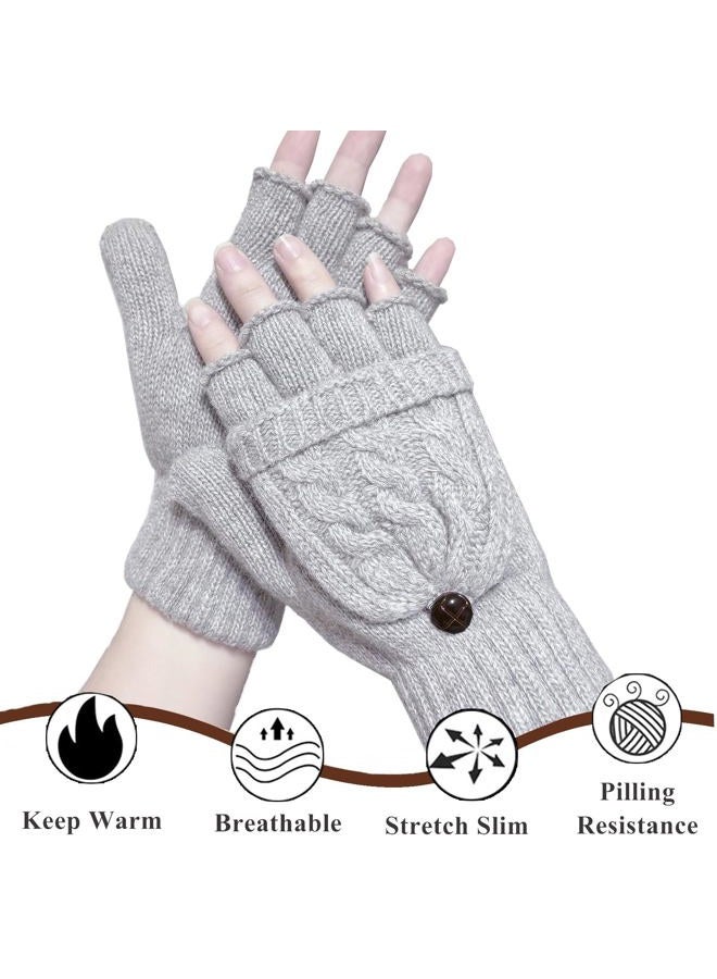 Beurlike Women's Winter Gloves Warm Wool Knitted Convertible Fingerless Mittens - Image 5