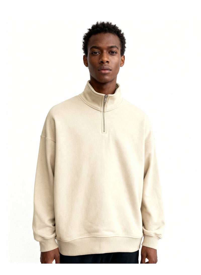 Feathers Men’s Quarter Zipper Sweatshirt 100% Cotton for Winter with Long Sleeves - Image 1