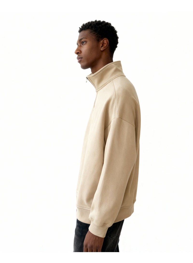 Feathers Men’s Quarter Zipper Sweatshirt 100% Cotton for Winter with Long Sleeves - Image 3