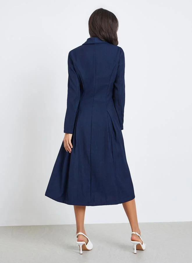 Styli  Women Navy Long Sleeves Blazer Midi Dress for Women | Best Price UAE
