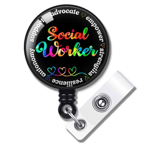 963RW Social Worker Badge Reel Holder, Social Work Appreciation Gift, Retractable with ID Clip for Nurse Name Tag Card Holders for Office Worker Nursing Doctor Teacher Student Medical Work - Image 1