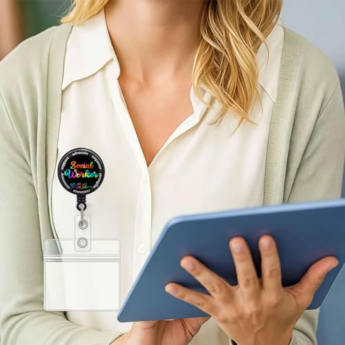 963RW Social Worker Badge Reel Holder, Social Work Appreciation Gift, Retractable with ID Clip for Nurse Name Tag Card Holders for Office Worker Nursing Doctor Teacher Student Medical Work - Image 4