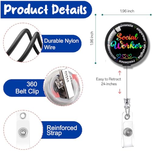 963RW Social Worker Badge Reel Holder, Social Work Appreciation Gift, Retractable with ID Clip for Nurse Name Tag Card Holders for Office Worker Nursing Doctor Teacher Student Medical Work - Image 2