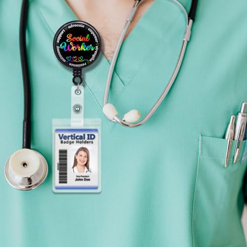 963RW Social Worker Badge Reel Holder, Social Work Appreciation Gift, Retractable with ID Clip for Nurse Name Tag Card Holders for Office Worker Nursing Doctor Teacher Student Medical Work - Image 3