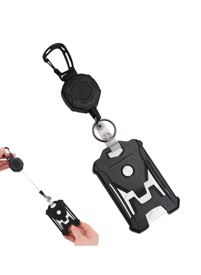 Heavy-Duty Retractable Badge Holder and Key Chain, 31.5" Tactical ID Card Reel for Secure Access and Management, Black - Image 1