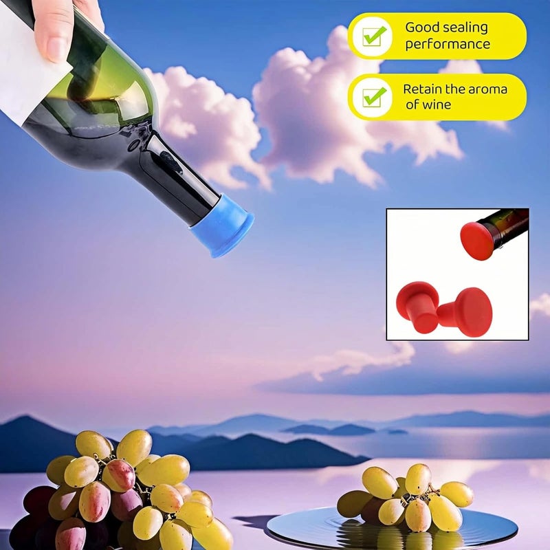 RyanDesign 8-Pack Vibrant Silicone Wine Stoppers - Reusable, Airtight Champagne & Beer Bottle Sealer - Leakproof Beverage Savers for Wine, Sparkling Drinks, Soda (Multi-Color) - Image 4