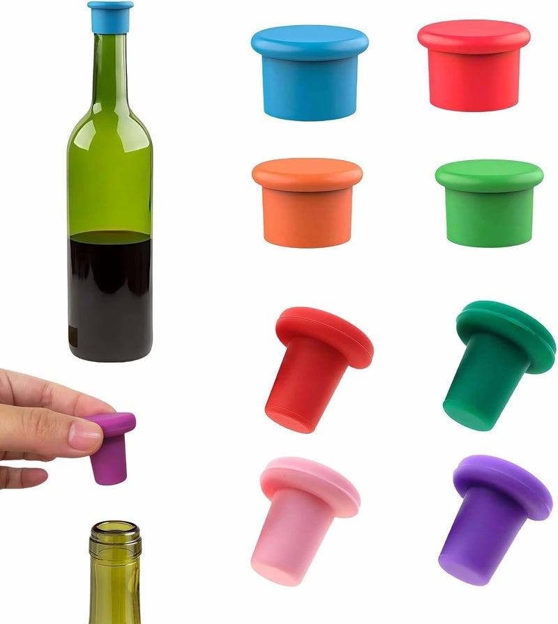 RyanDesign 8-Pack Vibrant Silicone Wine Stoppers - Reusable, Airtight Champagne & Beer Bottle Sealer - Leakproof Beverage Savers for Wine, Sparkling Drinks, Soda (Multi-Color) - Image 1