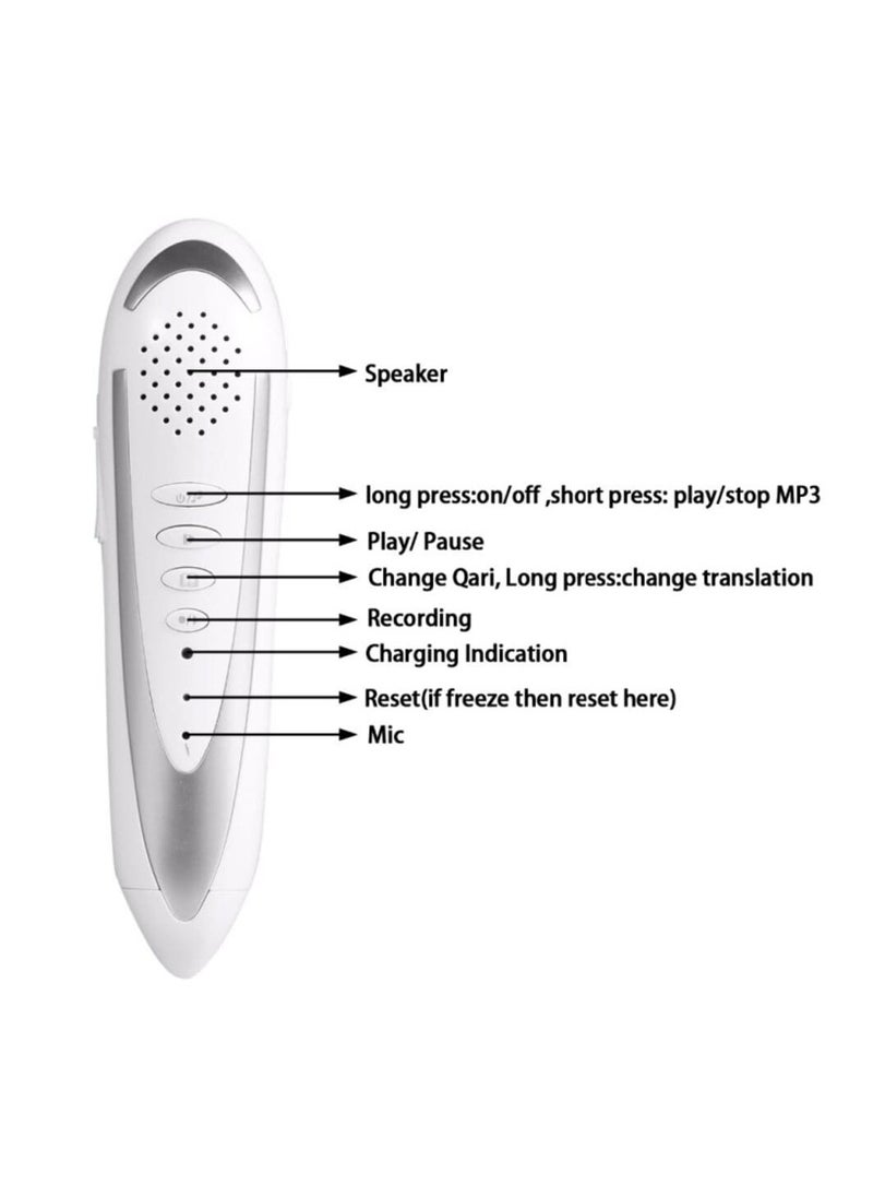Word by Word Quran Reading Pen, 19CM Book Size, Inside 10 Reciters Voices / 6 Languages With Extra Books