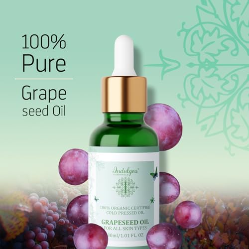 Indulgeo Essentials Cold Pressed Grapeseed Oil For Skin Tightening, Acne & Hair Growth| Ideal for Men & Women- 30ml - Image 3