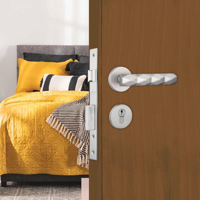 Godrej Locking Solutions and Systems Godrej Mortise LockHandle Lock Set for Main Bedroom DoorHDH 09 Rossette Home Dcor HandleSatin Steel Finish9 Inch Lockbody60 mm 1CK Cylinder Knob from Inside 3 Keys 5 Years Warranty  - Image 1