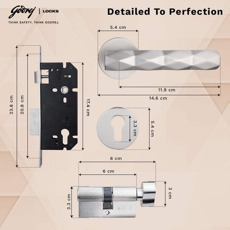 Godrej Locking Solutions and Systems Godrej Mortise LockHandle Lock Set for Main Bedroom DoorHDH 09 Rossette Home Dcor HandleSatin Steel Finish9 Inch Lockbody60 mm 1CK Cylinder Knob from Inside 3 Keys 5 Years Warranty  - Image 5