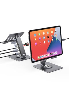 Excefore Laptop Docking Station for iPad Pro Mini Air Galaxy Tab, Adjustable 7-in-1 USB C Hub for iPad Stand, 360°Rotatable iPad Stand, 12.9 inch 4K HDMI USB 3.0 PD 100W 3.5mm Audio SD/TF Card Reader  - Image 1