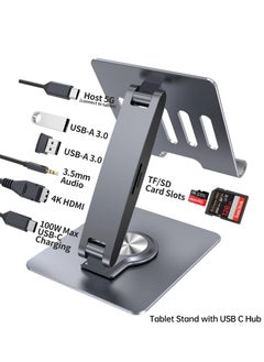 Excefore Laptop Docking Station for iPad Pro Mini Air Galaxy Tab, Adjustable 7-in-1 USB C Hub for iPad Stand, 360°Rotatable iPad Stand, 12.9 inch 4K HDMI USB 3.0 PD 100W 3.5mm Audio SD/TF Card Reader  - Image 2