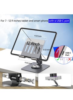 Excefore Laptop Docking Station for iPad Pro Mini Air Galaxy Tab, Adjustable 7-in-1 USB C Hub for iPad Stand, 360°Rotatable iPad Stand, 12.9 inch 4K HDMI USB 3.0 PD 100W 3.5mm Audio SD/TF Card Reader  - Image 3