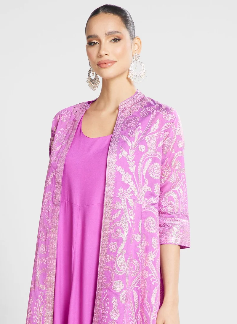 Biba Mettalic printed Jacket with inner set