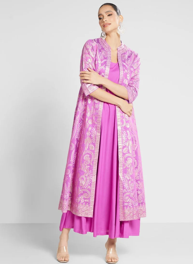 Biba Mettalic printed Jacket with inner set