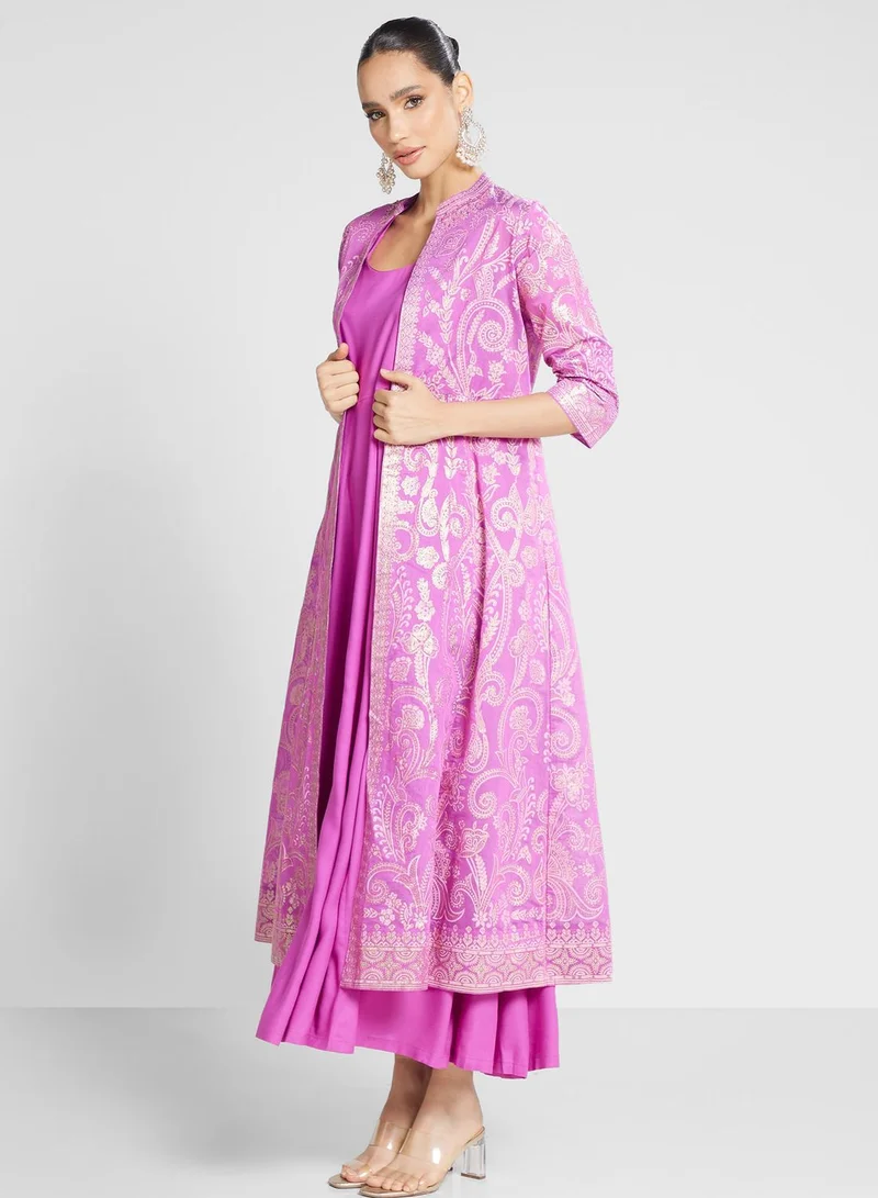 Biba Mettalic printed Jacket with inner set
