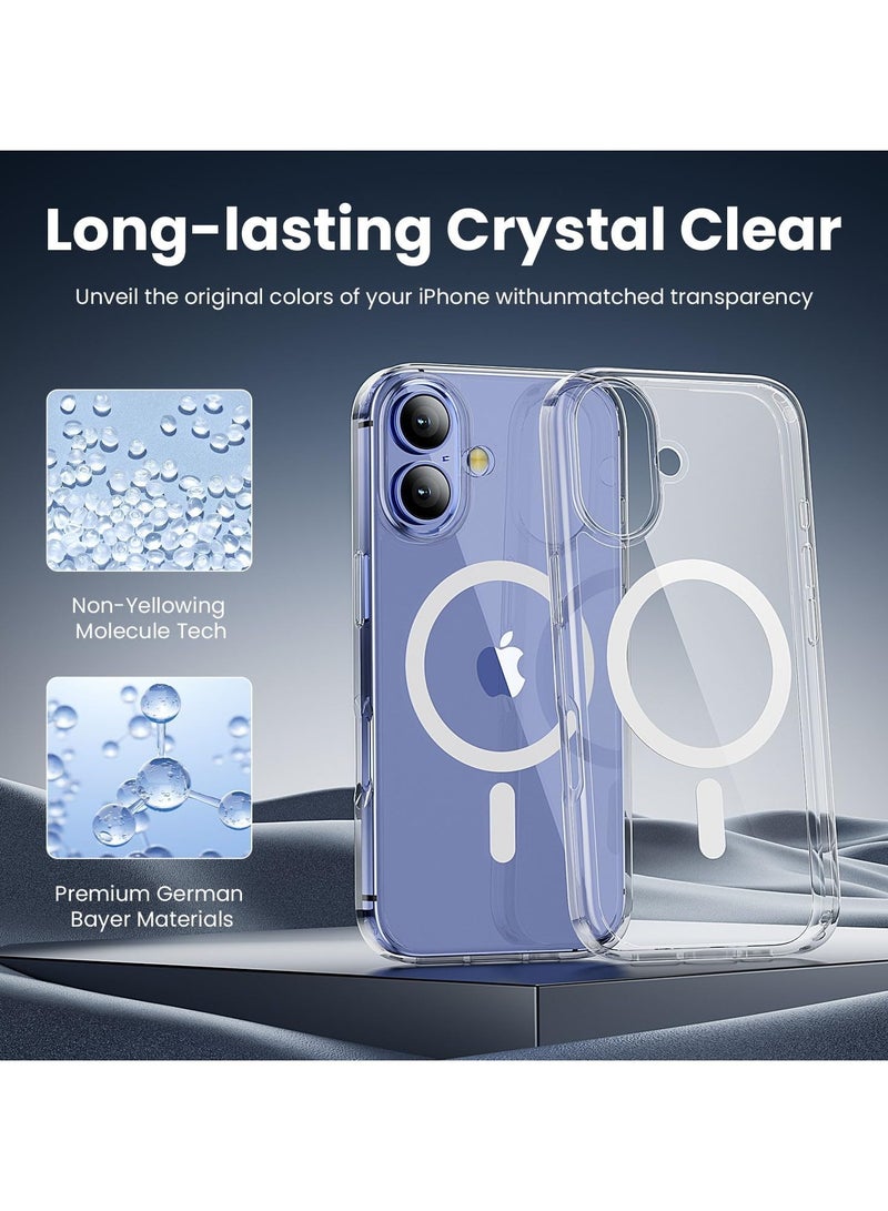 Package 3 in 1 For iPhone 16 Plus, Clear Case with Screen Protector & Lens Protector, Compatible with Magsafe, High-Grade Protection & Anti-Yellowing, Magnetic Case for iPhone 16 Plus, Transparent