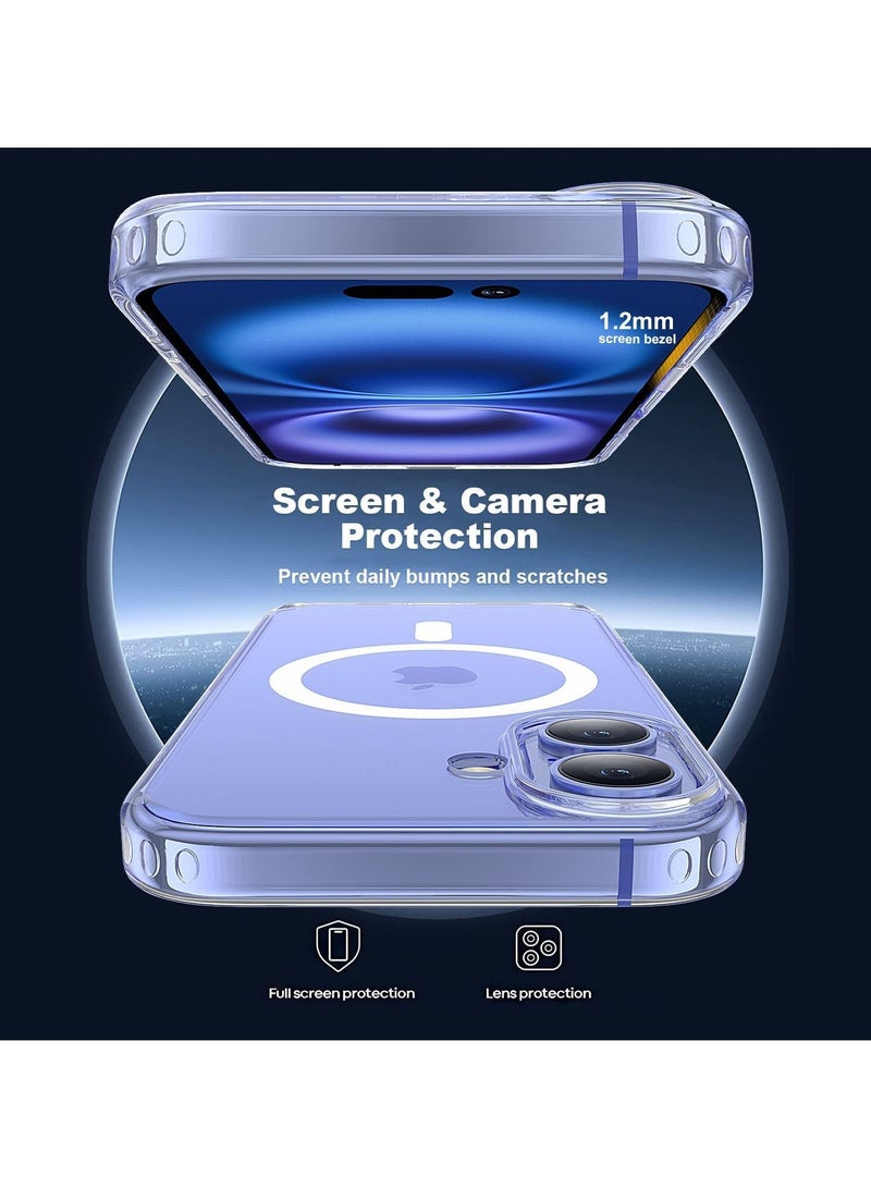 Package 3 in 1 For iPhone 16 Plus, Clear Case with Screen Protector & Lens Protector, Compatible with Magsafe, High-Grade Protection & Anti-Yellowing, Magnetic Case for iPhone 16 Plus, Transparent