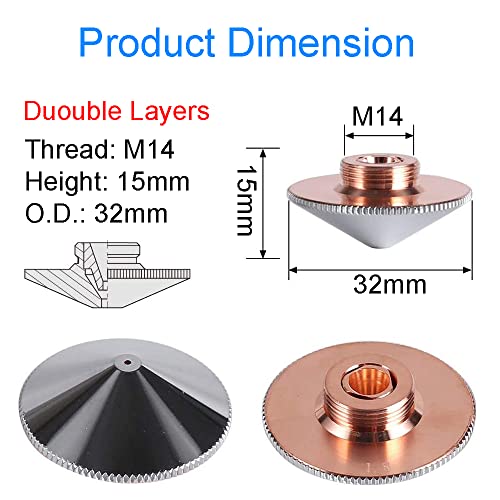 MIMIRACLE Laser Nozzle for CO2 Fiber Laser Raytools Head D32mm Double Layer Caliber 1.5mm Brass 10PCS - Image 2
