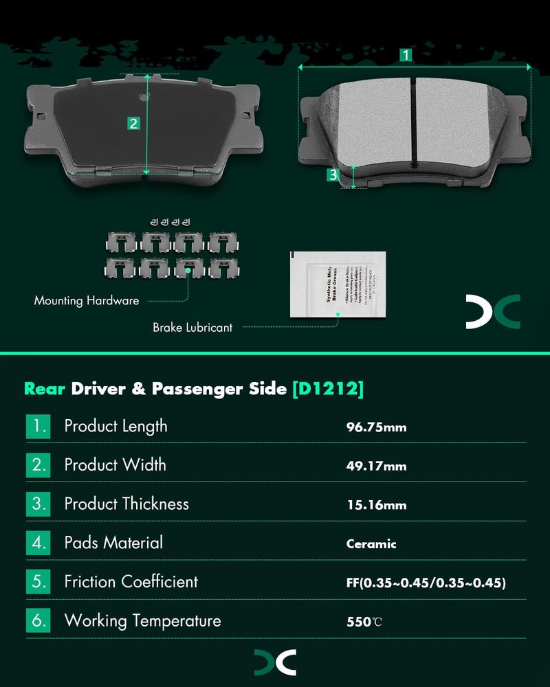 SCITOO Ceramic Front Rear Disc Brake Pad Set Fit For 2013-2018 For Lexus ES300h, 2007-2018 For Lexus ES350, 2008-2018 For Toyota Avalon, 2007-2017 For Toyota For Camry - Image 3