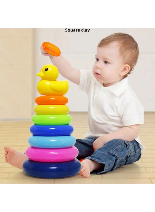 Baby Development Intelligence Rainbow Tower Ring Stacking Music Early Education 0-1-2 Years Old Baby Tumbler Toy-Color:5 Layers Of Stacking Music + Tumbler - Image 2