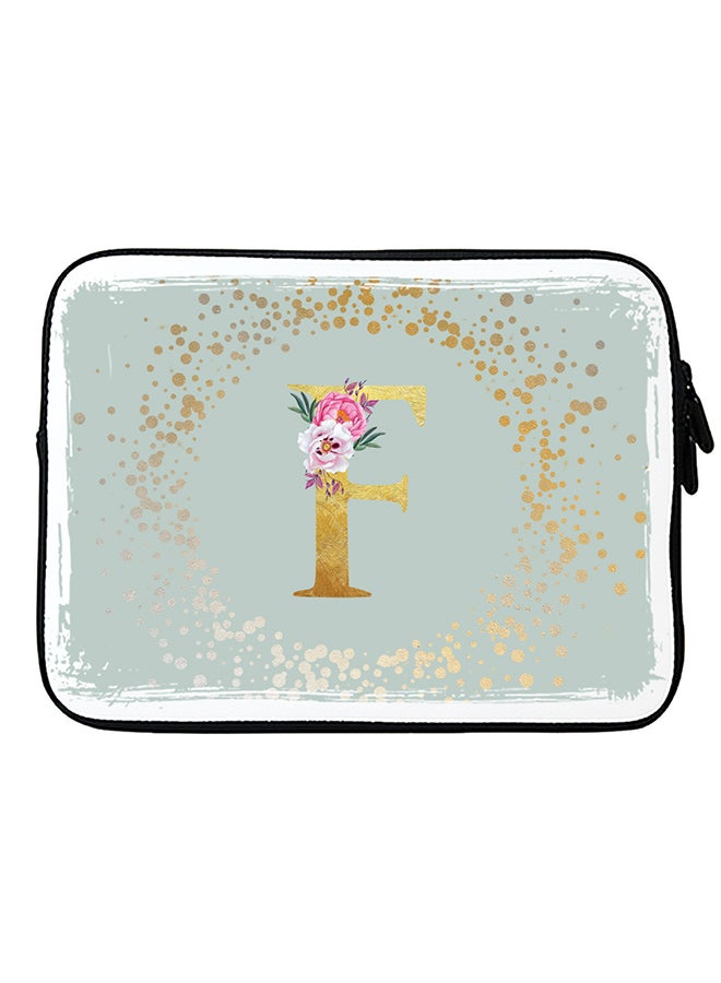 Stylizedd Laptop Sleeve Bag for Macbook 13, 14, 15, 16 inch- Custom Monogram Initial Letter Floral Pattern Alphabet - F  (Light Grey)  - Image 1