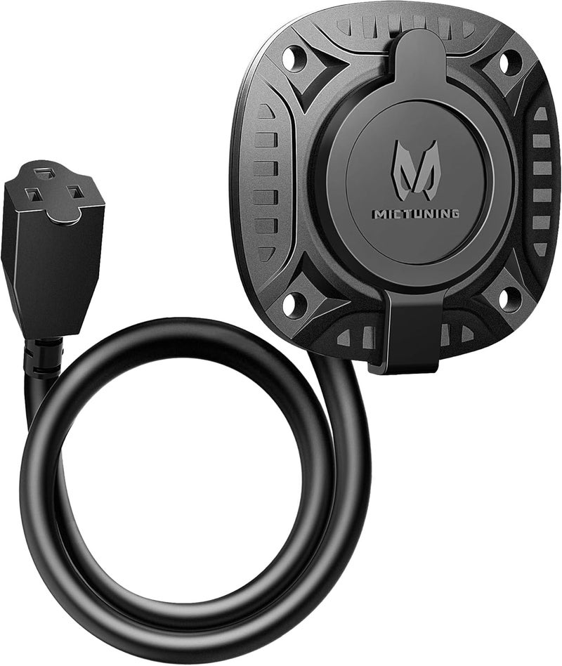 MICTUNING 13Amp 125V AC Port Plug with 16" Integrated Heavy Duty Extension Cord and Water-Resistant Cap - Black - Image 1