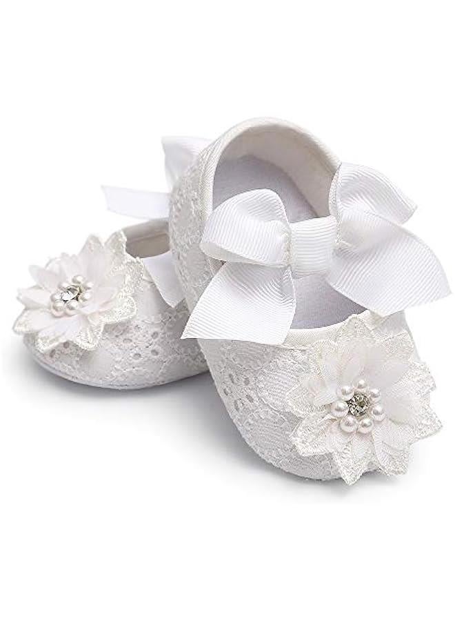 Infant Baby Girl Shoes Baby Mary Jane Flats Princess Wedding Dress Shoes Crib Shoe for Newborns, Infants, Babies, and Toddlers - Image 1