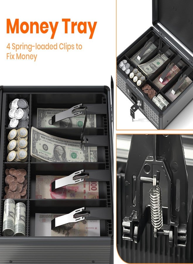 Glosen Cash Box with Lock, Money Box with Key & Removable Coin Tray 11.4 * 5.3 * 13.5 inch [Black] (Extra Large) - Image 3