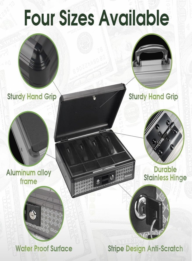 Glosen Cash Box with Lock, Money Box with Key & Removable Coin Tray 11.4 * 5.3 * 13.5 inch [Black] (Extra Large) - Image 4