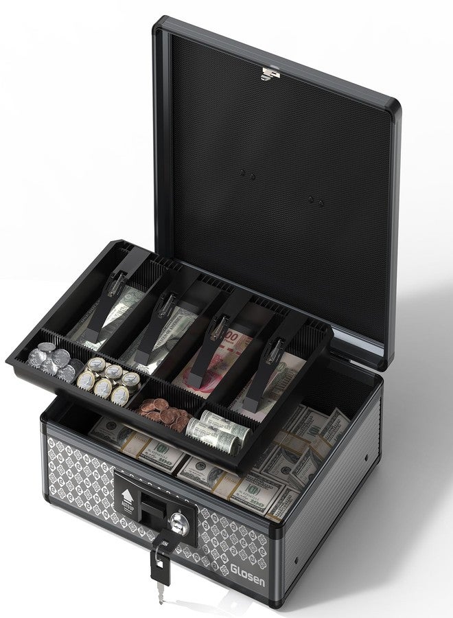 Glosen Cash Box with Lock, Money Box with Key & Removable Coin Tray 11.4 * 5.3 * 13.5 inch [Black] (Extra Large) - Image 1